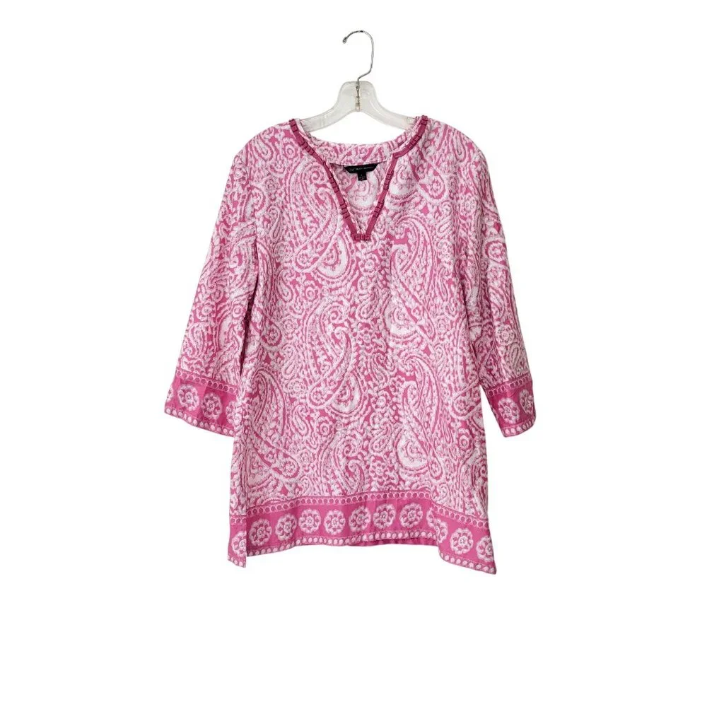 Brooks Brothers 346 Pink & White Paisley Print Cotton Tunic Top L - Picture 1 of 6